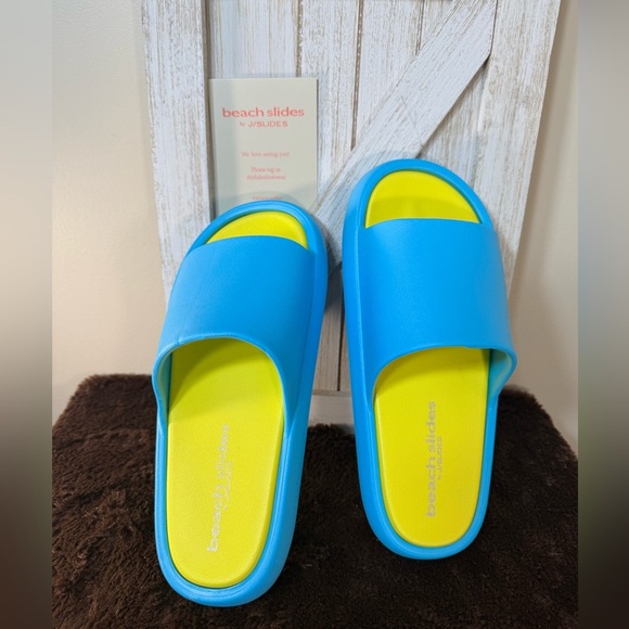 J SLIDES, SQUISH Turquoise/Yellow EVA Size 8 and 10 New in box - Picture 4 of 9